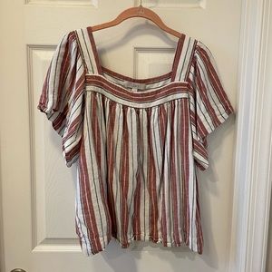 LOFT Striped Square Neck Top